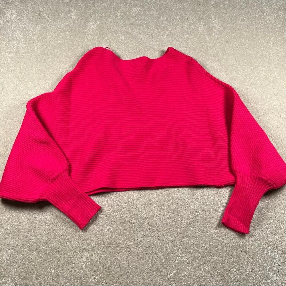 Altard State Sweater Cropped Ribbed Knit Batwing Pink Fuscia women's medium
